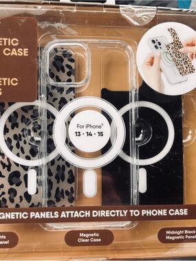 Magnetic Clear iPhone Case with Leopard & Black Panels for iPhone 13/14/15